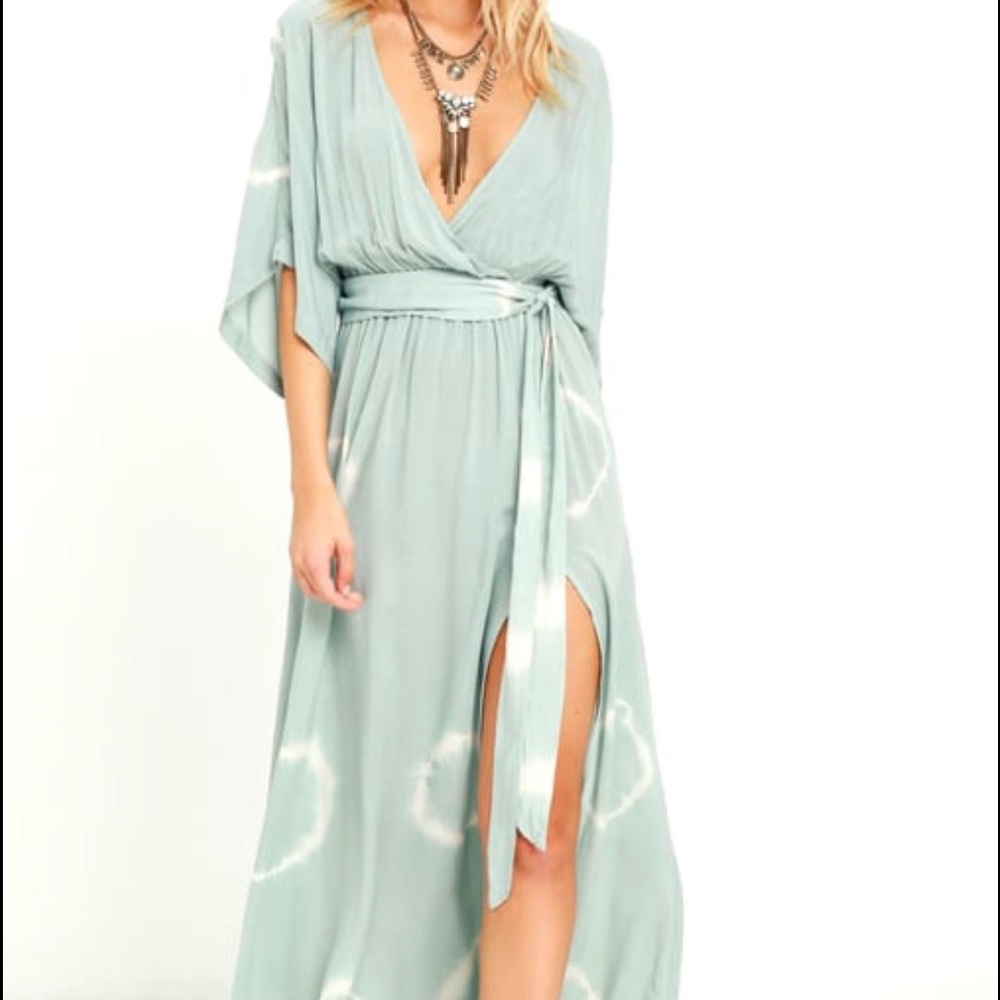 NWT Lulus Long Live Love Sage Green Tie-Dye Maxi